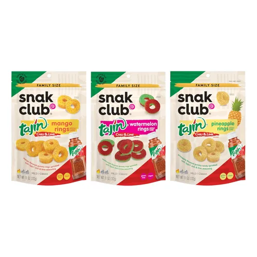 Vista 10 de Snak Club Tajin Anillos de Manzana, Bocadillos Gomosos Dulces y Sabrosos, Tamaño de Aperitivo de 2.5oz, 12