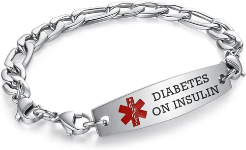 Vista 144 de Brazaletes de alerta médica ajustables de 7.5" a 9" para mujer/hombre, de acero inoxidable, intercambiables Cadena de bloque