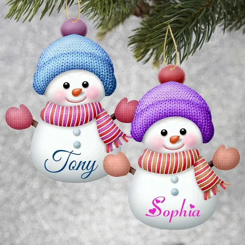 Vista 5 de 7 adornos de Navidad personalizados de muñeco de nieve 2023 con nombres, árbol de Navidad, decoración colgante de madera, familia de 2, 3, 4, 5, 6