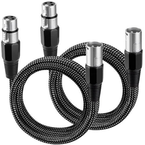 Vista 20 de Cable XLR de 3 pies/2 unidades, cable de micrófono Nylong trenzado equilibrado XLR macho a hembra, cables de conexión de micrófono de alta
