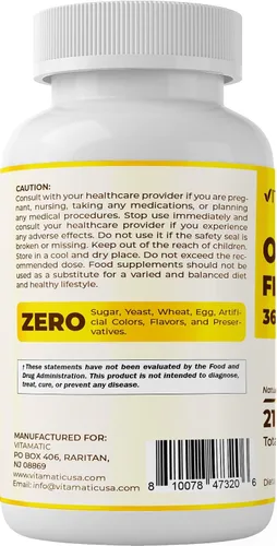 Vista 7 de Vitamatic Aceite de pescado Omega 3 de triple fuerza, 3600 mg por porción, 2160 mg de ácidos grasos Omega 3, 1296 mg de EPA + 864 mg de DHA, sabor a