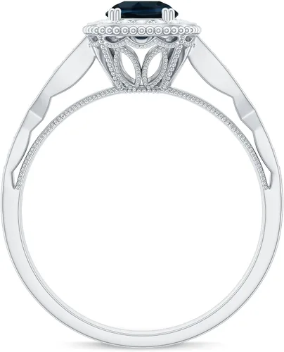 Vista 7 de Anillo de compromiso con halo de diamantes de topacio azul londinense certificado, calidad AAA, anillo de diamantes de topacio azul natural