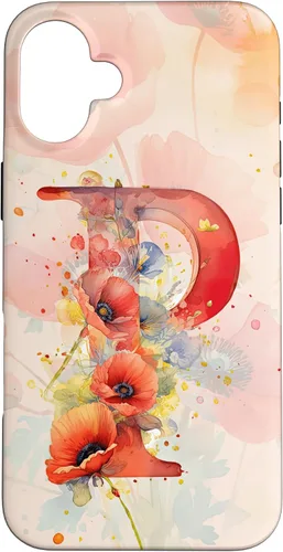 Vista 22 de iPhone 16 Beautiful Poppy Flowers Initial Letter P Monogram Watercolor Case