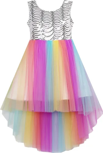 Vista 10 de Sunny Fashion Vestido de Unicornio para Niñas con Flores, Desfile de Princesa Arcoíris, Vestido de Fiesta Negro