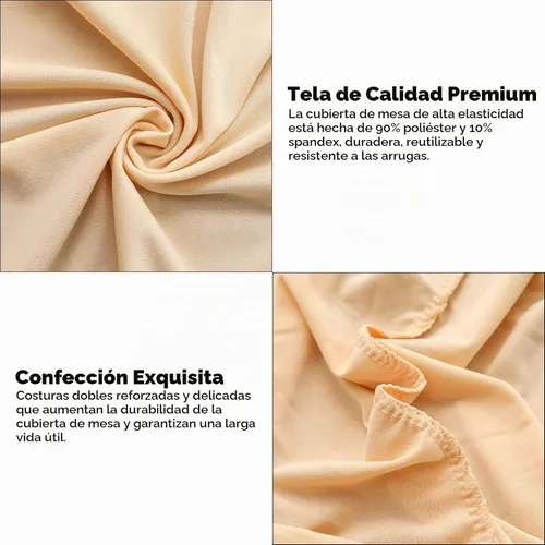 Vista 4 de Paquete de 2 Fundas para Mesa de Cóctel de Spandex Champán de 32x43 Pulgadas, Mantel de Cóctel Redondo Elástico, Funda de Mesa Highboy Ajustada