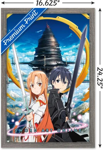 Vista 3 de Trends International Sword Art Online - Póster de pared Key Art 1, 14.72 x 22.37 pulgadas, versión enmarcada de madera de granero