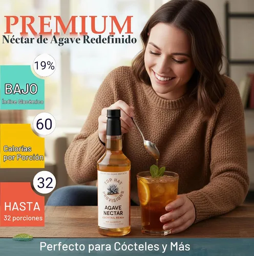Vista 5 de Top Hat - Néctar de agave - Hecho con néctar de agave orgánico, edulcorante de jarabe de agave para cócteles, cócteles sin alcohol, limonadas, café