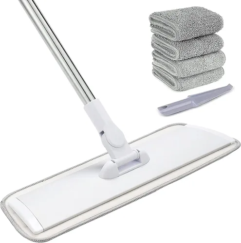 Vista 8 de Sistema de limpieza profesional de piso de microfibra de 18 pulgadas, trapeador plano con mango de acero inoxidable, 4 almohadillas lavables
