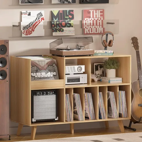 Vista 9 de LELELINKY Soporte grande para tocadiscos, soporte para tocadiscos de 48 pulgadas con almacenamiento, soporte para discos de vinilo con área