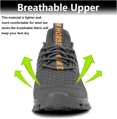 Vista 4 de Zapatos de punta de acero para hombres y mujeres, zapatos de trabajo de seguridad, cómodos, con puntera de acero, a prueba de pinchazos, zapatos