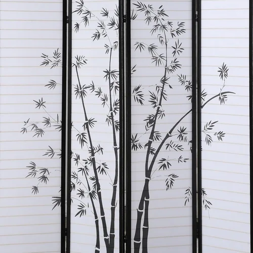 Vista 4 de Roundhill Bamboo Print Biombo/Divisor de Habitación Enmarcado de 4 Paneles, negro