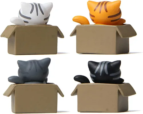 Vista 8 de Walbest Lindas figuras de gato para decoración de escritorio, gato en miniatura en caja de cartón, figuras de gato, caja coleccionable, figura