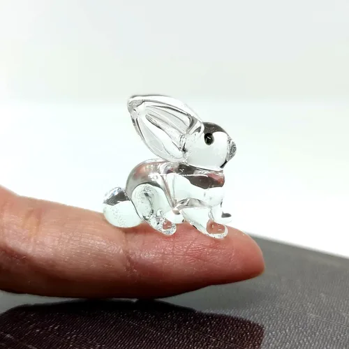 Vista 10 de Micro figuras de conejo de vidrio soplado a mano, animales, regalo coleccionable para decoración del hogar (negro rosa)
