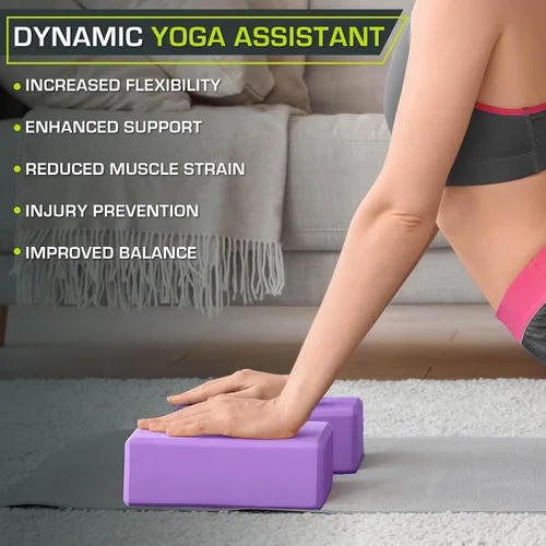 Vista 5 de Bloques de espuma para yoga de ProSource, set de 2, alta densidad, tamaño grande 9 x 6 x 4 pulgadas Púrpura