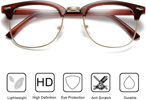 Vista 3 de Gafas de lente transparente de medio marco sin montura clásica vintage de moda