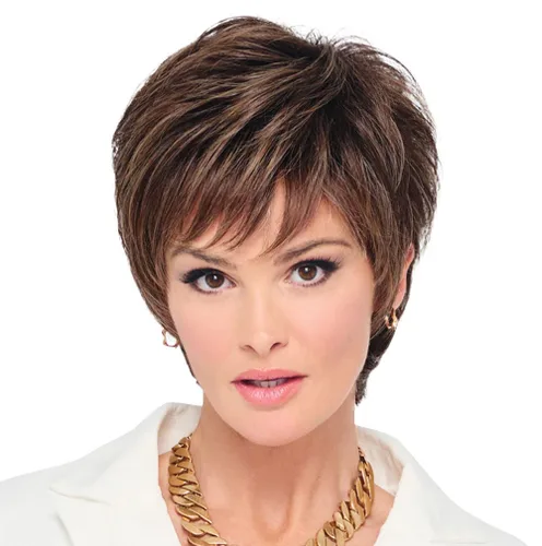 Vista 10 de Raquel Welch - Peluca corta Bob atada a mano feroz y enfocada por Hairuwear, gorra de tamaño medio, castaño iluminado por el sol RL10/12
