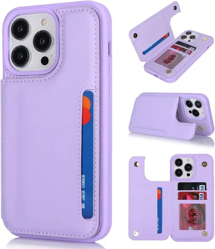 Vista 10 de iCoverCase Funda protectora de piel sintética compatible con iPhone 14 Pro Max con soporte para tarjetas, funda tipo cartera para mujeres y hombres