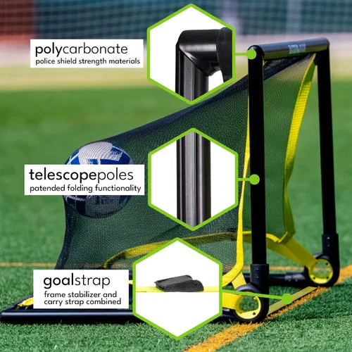 Vista 7 de BazookaGoal Portería desplegable de marco sólido original, mini portería de fútbol plegable para niños y adultos, poste de portería portátil, fácil