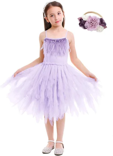 Vista 3 de Disfraz de princesa de cisne para niñas y niños, vestido de bailarina de plumas, con flecos de tul, vestido de fiesta de graduación, vestido