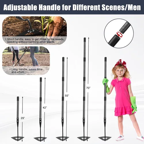 Vista 6 de Azada - Herramienta de jardín, azada hueca de mango largo de 70 pulgadas, desbrozadora manual ajustable, azada de jardín resistente para deshierbar