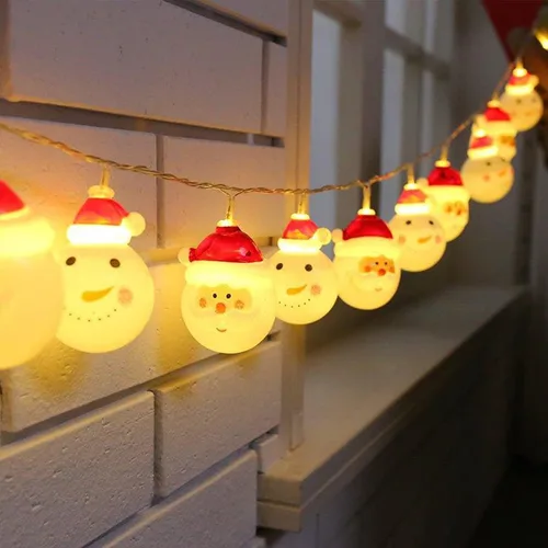 Vista 6 de Luces de cadena de Navidad 10 piezas Luces de cadena de muñeco de nieve Impermeables Luces de hadas de Navidad Alimentadas por batería Decoración