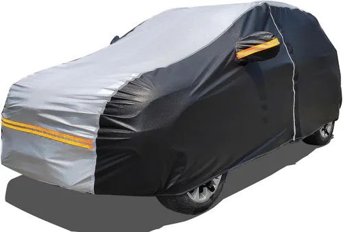 Vista 14 de Funda impermeable para automóvil para todo tipo de clima, 6 capas exteriores completas con cremallera de algodón, bolsillo de espejo. Funda