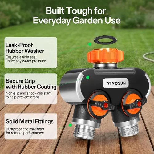 Vista 2 de VIVOSUN Divisor de manguera de jardín de 2 vías resistente, conector de manguera de agua de doble vía mejorado altamente duradero, adaptador