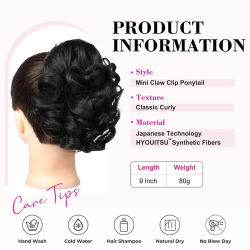 Vista 2 de REECHO Extensión de cola de caballo, 23 cm de largo, rizada, ondulada, pinza de clip para colas de caballo, extensiones de cabello HP001 para Negro