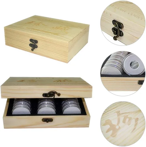 Vista 7 de Caja universal de colección de monedas de madera de 30 piezas, estuche de almacenamiento para monedas, contenedor de cápsulas para monedas, caja