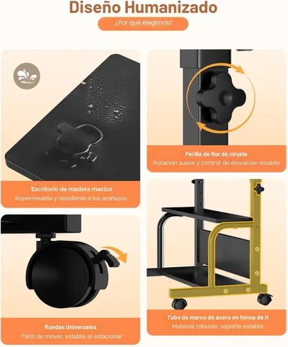 Vista 5 de QZMDSM Escritorio portátil con ruedas de altura ajustable para espacios pequeños, escritorio de computadora de 32 pulgadas, mesas de dibujo