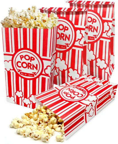 Vista 8 de 50 bolsas de palomitas de maíz de fondo plano, bolsas de papel de 2 onzas para la familia, noche de película, béisbol, carnaval, Navidad, fiesta