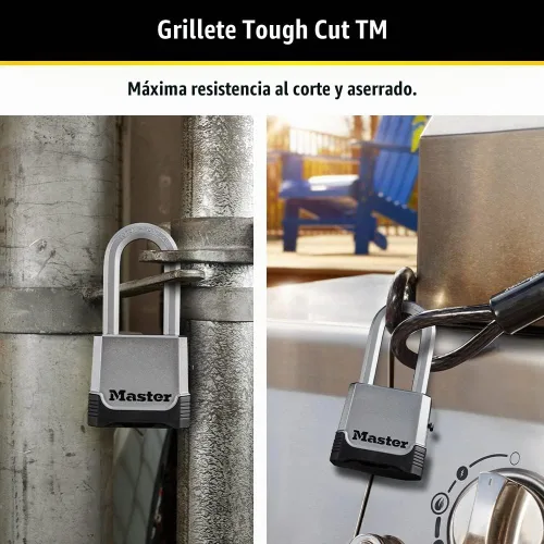 Vista 3 de Master Lock Candado de combinación al aire libre plateado, Candado resistente a la intemperie de servicio pesado con código restablecible y grillete