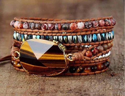 Vista 99 de ZOSOJONA - Pulseras bohemias hechas a mano de piedra natural, que dan vuelta, con cuentas de cristal de turquesa