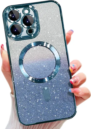 Vista 23 de Misscase Funda magnética compatible con iPhone 14 Pro con purpurina y protector de lente de cámara, protección completa, compatible con MagSafe Negro