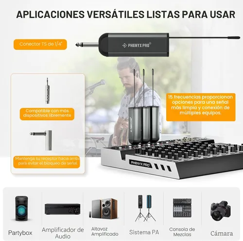 Vista 6 de Phenyx Pro Sistema de micrófono inalámbrico digital único, con mini receptor, transmisor de bolsillo, 15 canales en banda UHF de 900 MHz, micrófono