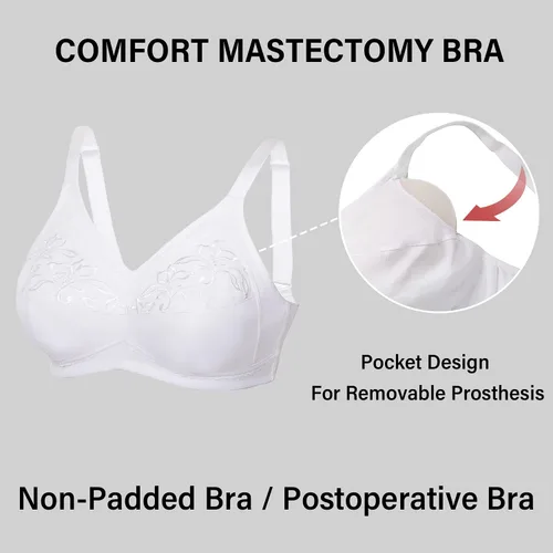 Vista 4 de DELIMIRA Bralette de algodón para mujer, con bolsillos para mastectomía, sin varillas, poscirugía, talla grande, para dormir