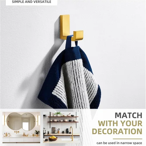 Vista 9 de Gancho Simple de Ángulo para Toalla de Baño, Gancho de Pared para Abrigatos de Ducha de Acero Inoxidable SUS 304, Perchero para Bata de Baño, Dorado