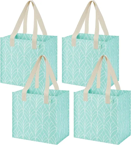 Vista 19 de VENO Paquete de 4 bolsas de comestibles reutilizables de Navidad, bolsas de compras resistentes con asas, para carrito de compras con parte inferior