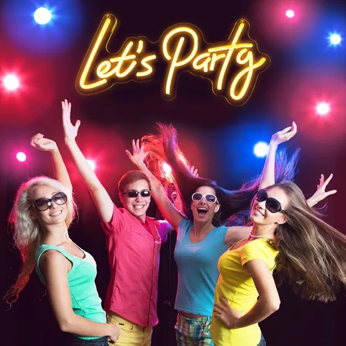 Vista 3 de Lets Party - Letrero de neón para decoración de pared de fiesta con regulable, luces de neón para decoración de pared, cumpleaños, boda, despedida
