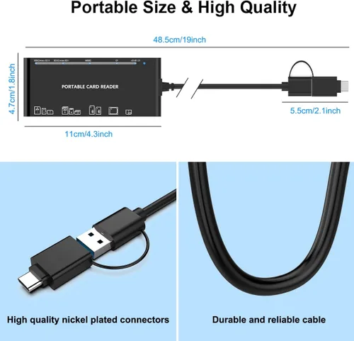Vista 9 de Lector de tarjetas múltiples USB C USB3.0 para tarjetas SD, CF, Micro SD, XD, MS - Adaptador Hub 7 en 1 para Windows, Mac, Linux, Android