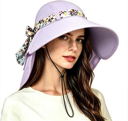 Vista 13 de Solaris UPF 50+ Gorro de ala ancha para mujer - Tamaño pequeño, ligero y plegable, gorro floral refrescante con solapa para el cuello