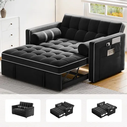 Vista 9 de Pipishell - Sofá cama convertible 3 en 1, sofá cama extraíble para sala de estar con puertos USB y bolsillos laterales, respaldo ajustable, de Negro