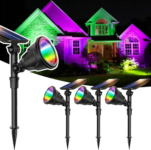 Vista 11 de JSOT Foco solar de paisaje para exteriores, 7 colores cambiantes, lámpara de inundación para jardín, camino, garaje, patio, árbol, piscina