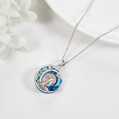 Vista 5 de CUPENDA Collar de plata de ley con colgante de zorroserpienteunicorniobúho en la lunaconejocaballo, joyería de regalo para mujeres, mamá, hermana
