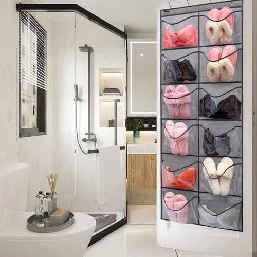 Vista 6 de Organizador de zapatos con bolsillos extra grandes, organizador colgante para dormitorio, almacenamiento de zapatos, baño, zapatero con 12 bolsillos