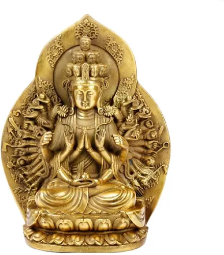 Vista 4 de Fengshui KwanYin - Estatua de las mil manos del bodhisattva Guan Yin, estatuas de Buda de latón, esculturas para decoración del hogar (grande)