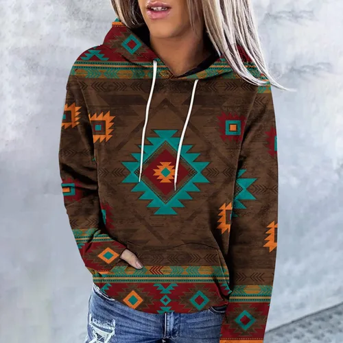 Vista 27 de Sudaderas con capucha azteca occidental para mujer, sudaderas de manga larga con gráficos vintage, camisetas de vaquera, ropa 2023