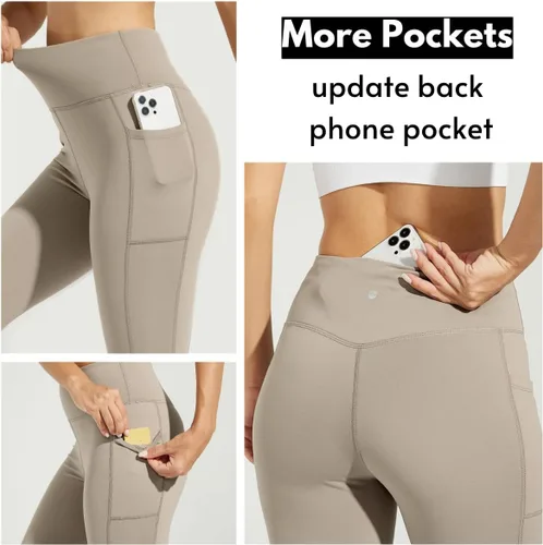 Vista 3 de Willit Leggings con forro polar para mujer, cintura alta, pantalones térmicos para yoga, correr, con bolsillos