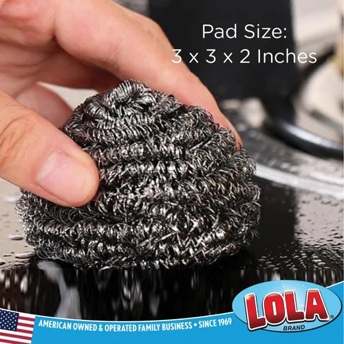 Vista 3 de LOLA - Estropajo de lana de acero inoxidable, tamaño jumbo, 1.23 oz, de LOLA, alambre plano rizado, limpia los desastres en utensilios de cocina, 1