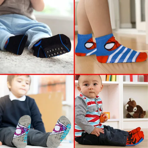Vista 5 de Marvel Calcetines Spiderman Grip, paquete de 10, niños pequeños, longitud al tobillo, multicolor, S